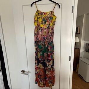 Anthropologie multicolor floral patterned smocked spaghetti strap maxi dress